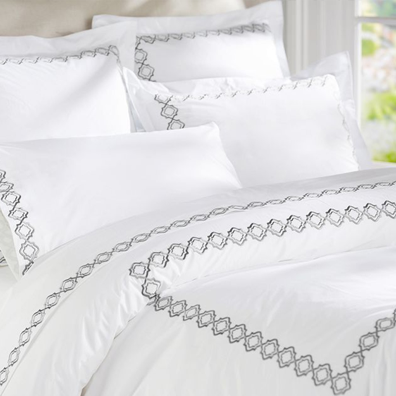 Luxury Satin 400t Bordir Hotel Duvet Cover Set dengan Penutup Bantal