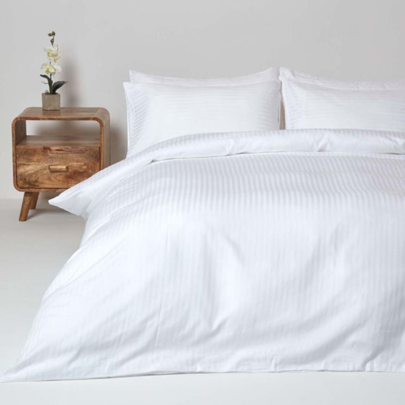 Cotton 40s 250 Benang Hitung 1cm Satin Stripe Hotel Flat Sheets Set