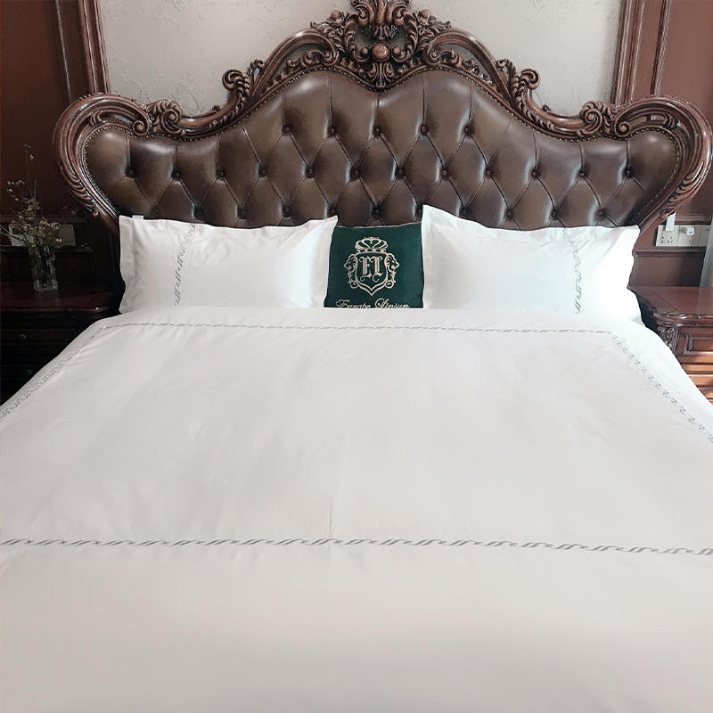 Tempat tidur bersulam hotel set kain satin polos katun murni t300