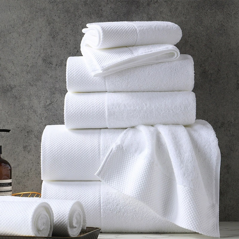 Diamond Weave Dobby Border Sisir Cotton Plain Plain Terry Hotel Handel Set