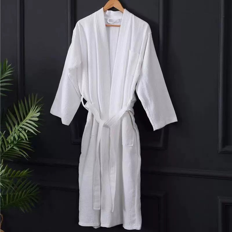 Kapas murni hotel waffle putih pipa jubah mandi hotel